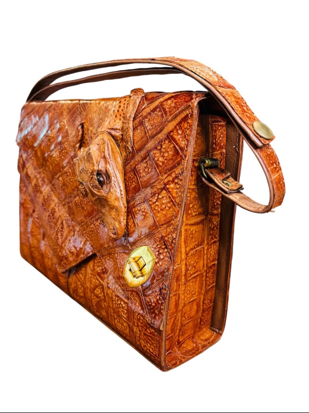 Vintage Crocodile Skin Shoulder Bag in Rich Brown - Picture 3 of 11